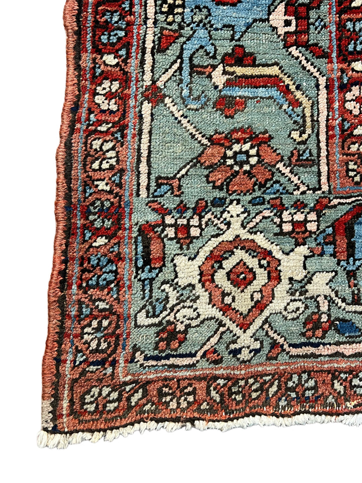 Brick Red &amp; Soft Aqua Antique Serapi Rug, Circa 1880 – 8’2” × 9’6”