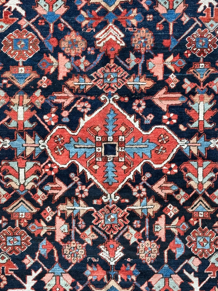 Deep Navy &amp; Brick Red Antique Heriz Rug, Circa 1900 – 8’6” × 11’7”