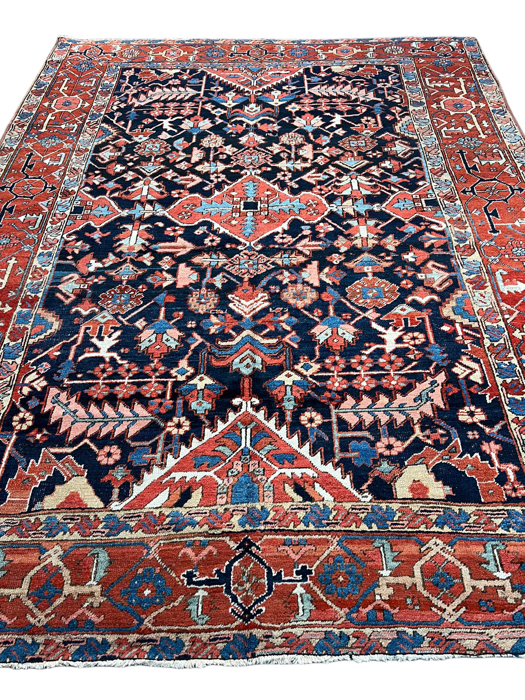 Deep Navy &amp; Brick Red Antique Heriz Rug, Circa 1900 – 8’6” × 11’7”