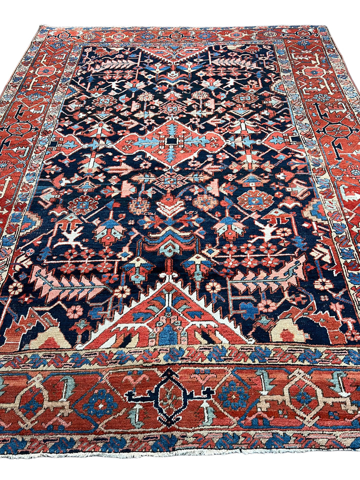 Deep Navy &amp; Brick Red Antique Heriz Rug, Circa 1900 – 8’6” × 11’7”