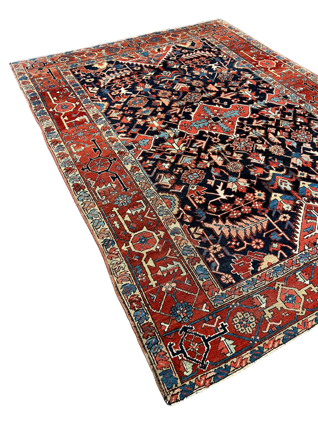Deep Navy &amp; Brick Red Antique Heriz Rug, Circa 1900 – 8’6” × 11’7”
