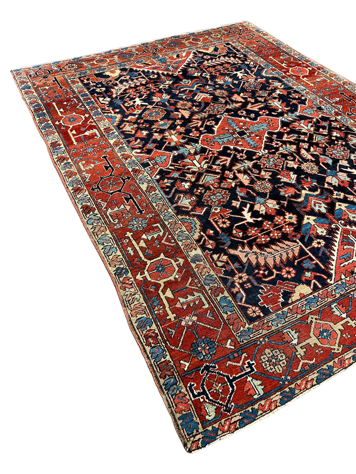 Deep Navy &amp; Brick Red Antique Heriz Rug, Circa 1900 – 8’6” × 11’7”