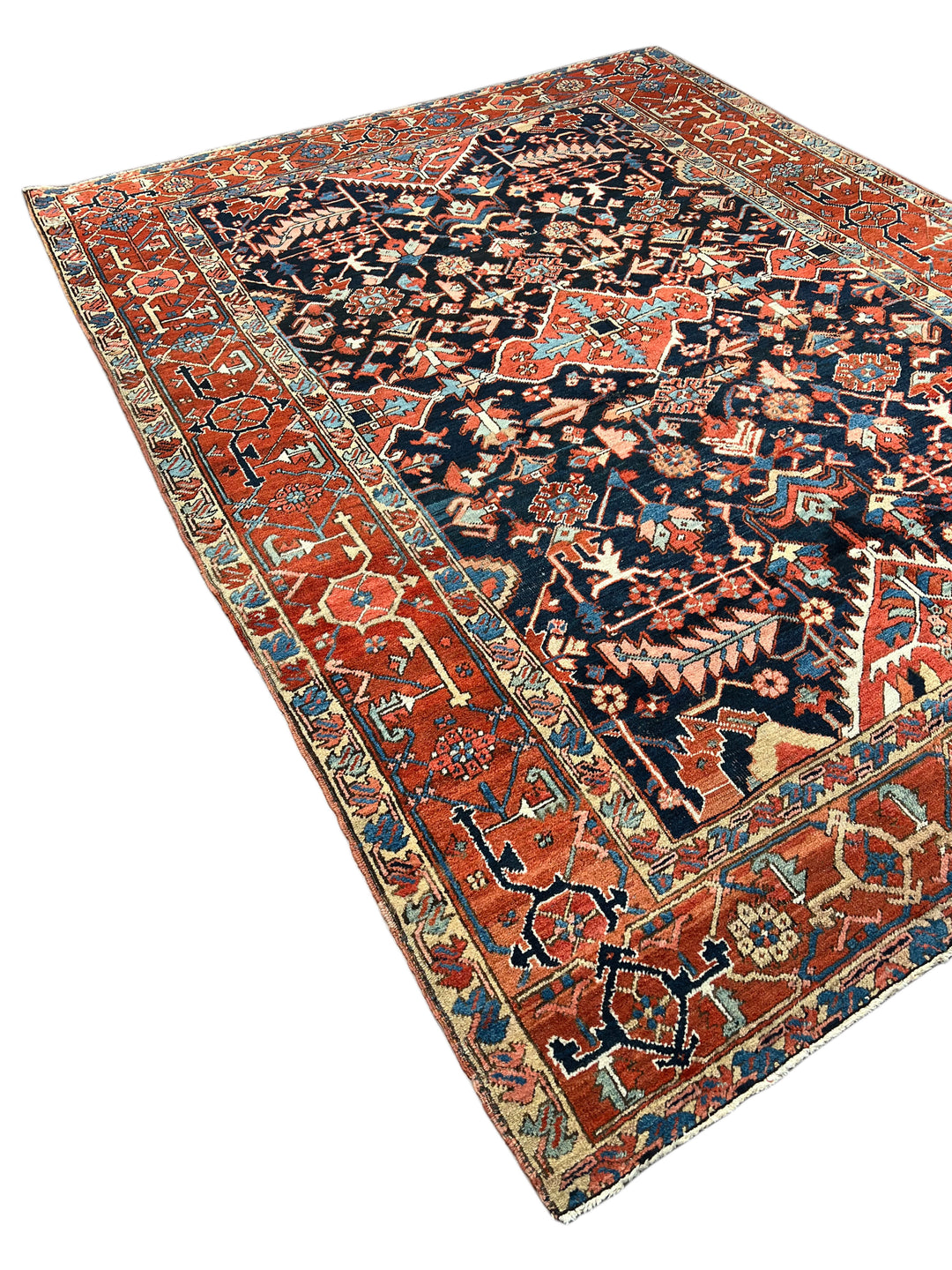 Deep Navy &amp; Brick Red Antique Heriz Rug, Circa 1900 – 8’6” × 11’7”