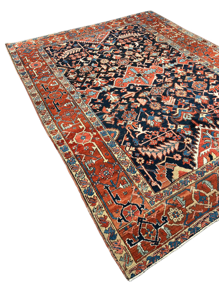 Deep Navy &amp; Brick Red Antique Heriz Rug, Circa 1900 – 8’6” × 11’7”