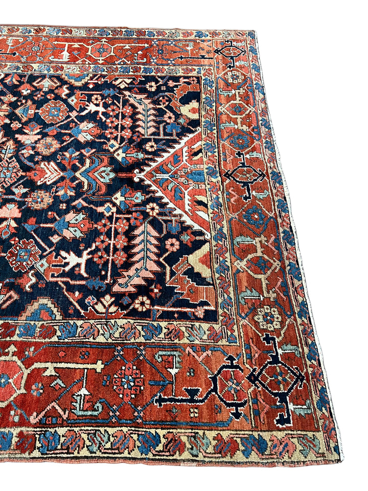 Deep Navy &amp; Brick Red Antique Heriz Rug, Circa 1900 – 8’6” × 11’7”