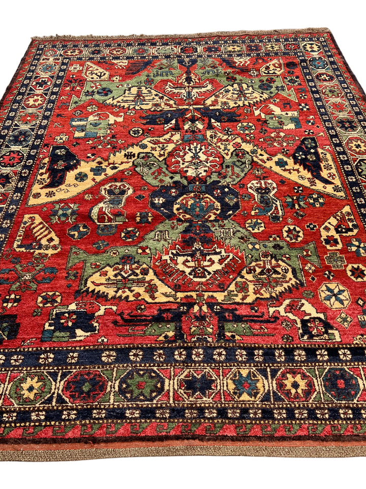 Red &amp; Navy Traditional Armenian Caucasian Rug, Circa 1990 – 8.5’ × 10.11’