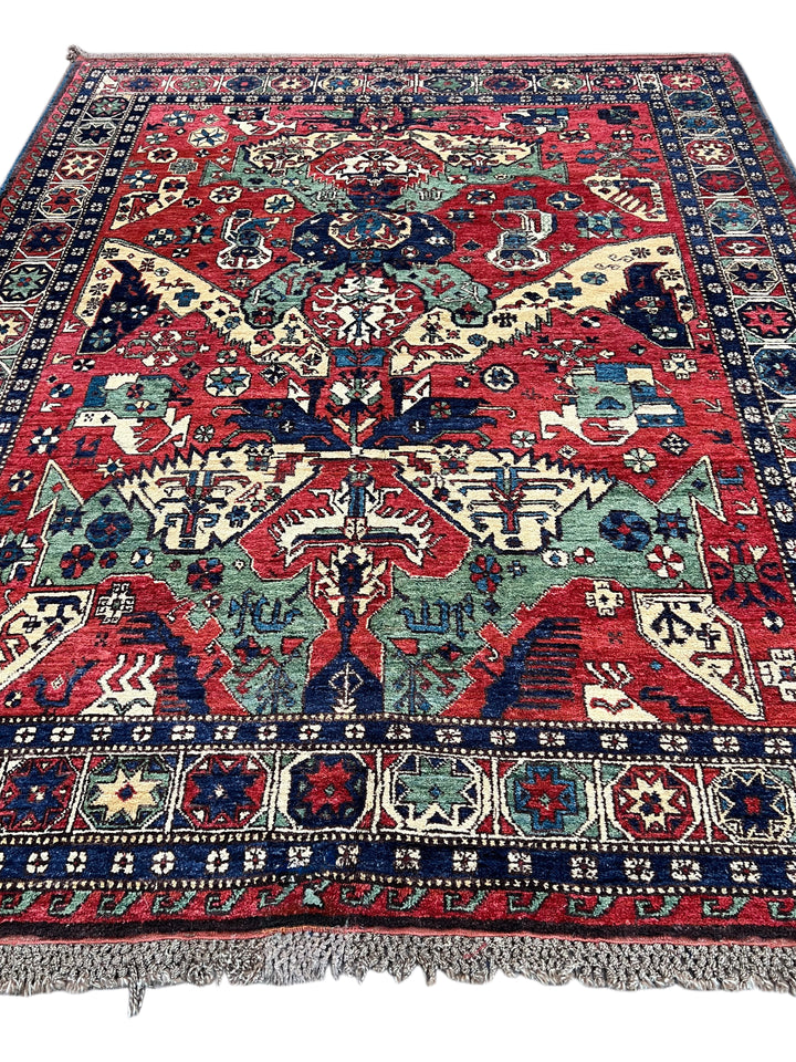 Red &amp; Navy Traditional Armenian Caucasian Rug, Circa 1990 – 8.5’ × 10.11’