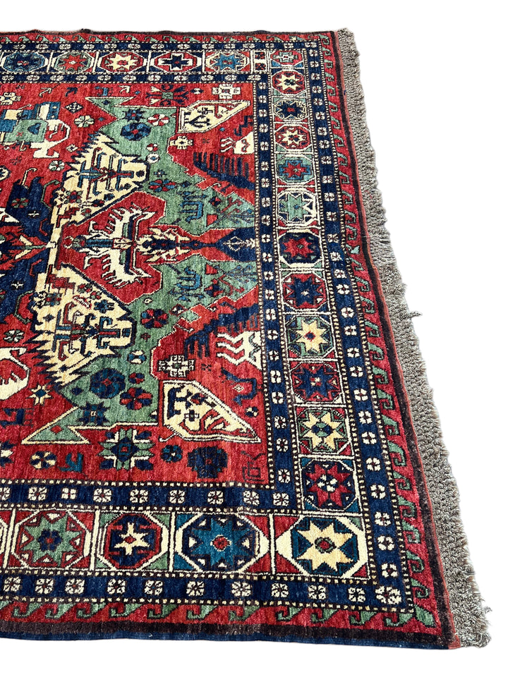 Red &amp; Navy Traditional Armenian Caucasian Rug, Circa 1990 – 8.5’ × 10.11’