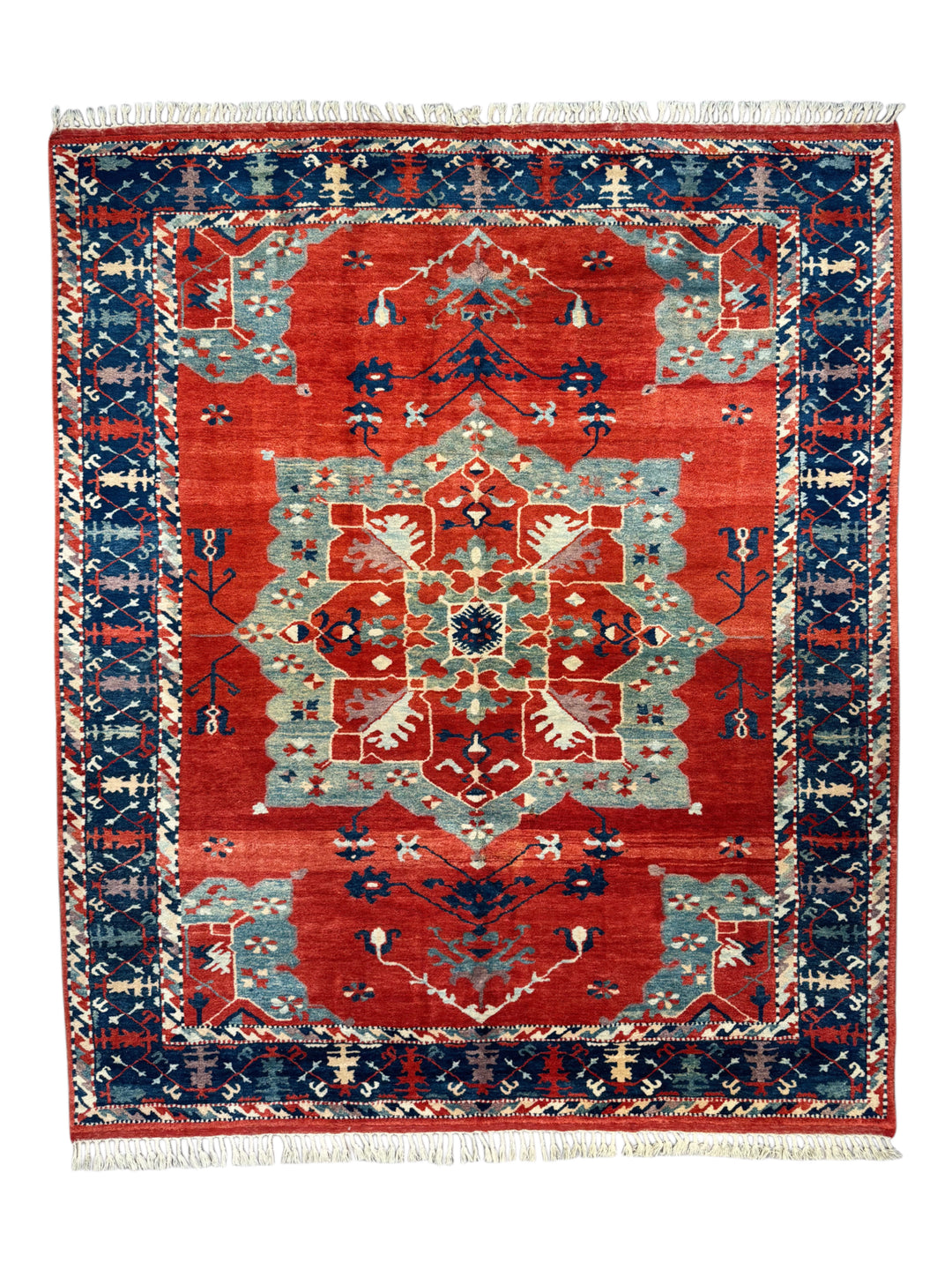 Terracotta Red &amp; Navy Turkish Serapi Rug, Circa 1990 – 9.3’ × 11.1’