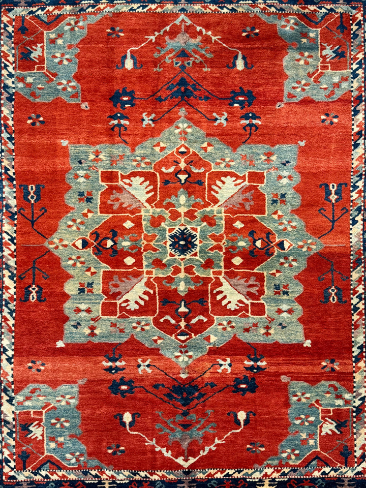 Terracotta Red &amp; Navy Turkish Serapi Rug, Circa 1990 – 9.3’ × 11.1’