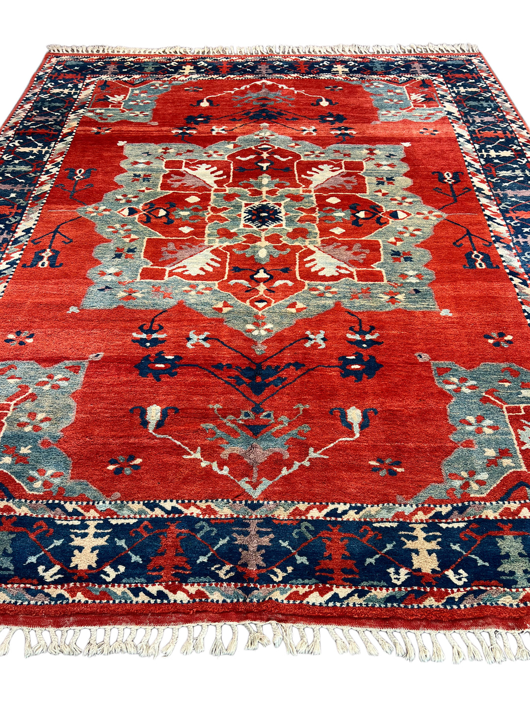 Terracotta Red &amp; Navy Turkish Serapi Rug, Circa 1990 – 9.3’ × 11.1’