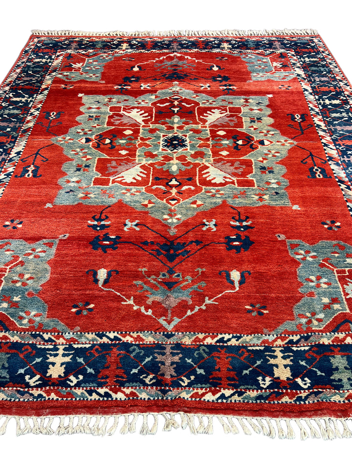 Terracotta Red &amp; Navy Turkish Serapi Rug, Circa 1990 – 9.3’ × 11.1’