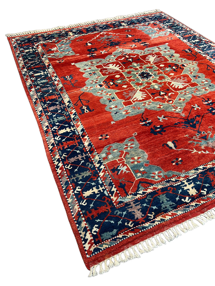 Terracotta Red &amp; Navy Turkish Serapi Rug, Circa 1990 – 9.3’ × 11.1’