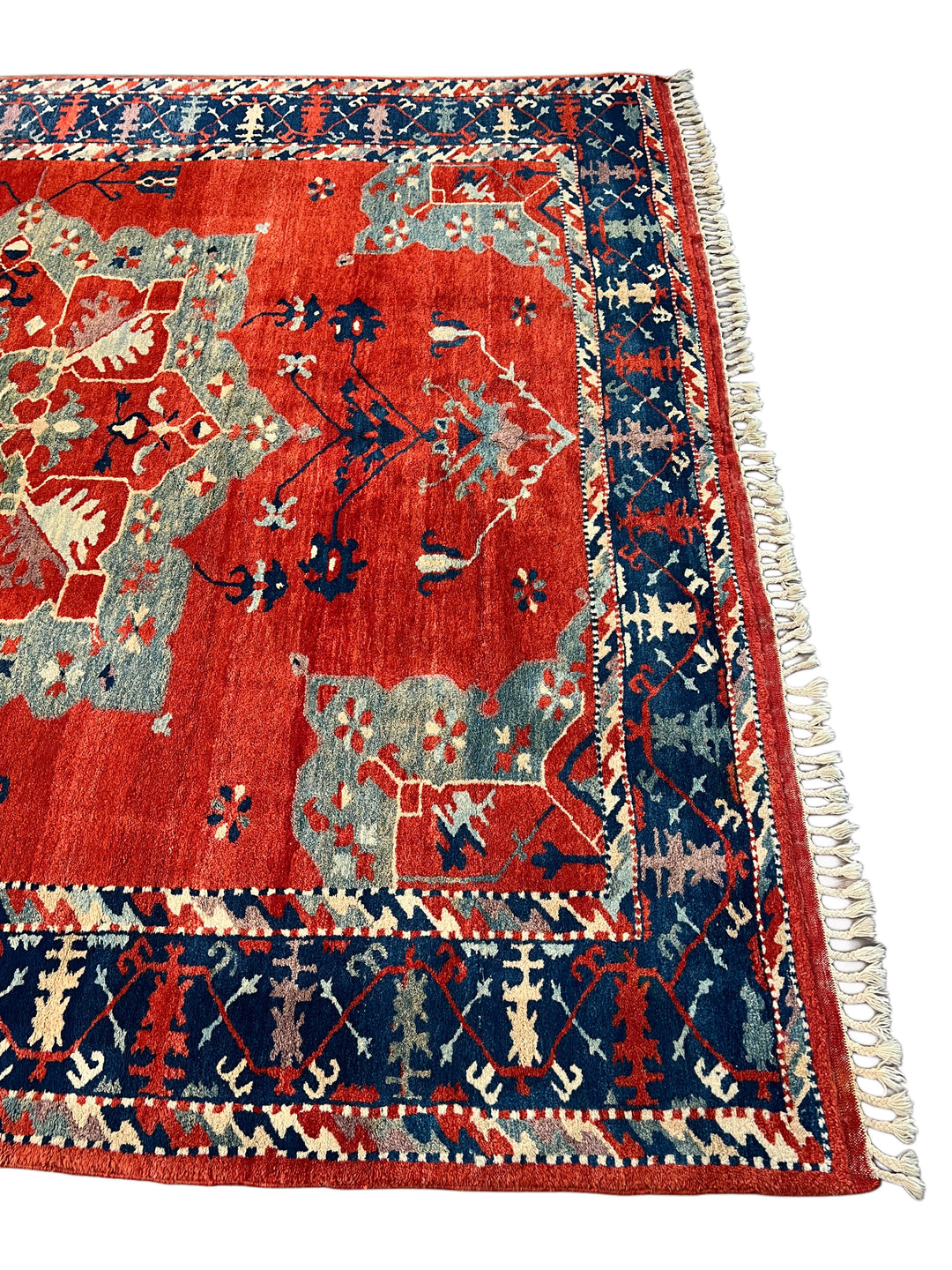 Terracotta Red &amp; Navy Turkish Serapi Rug, Circa 1990 – 9.3’ × 11.1’