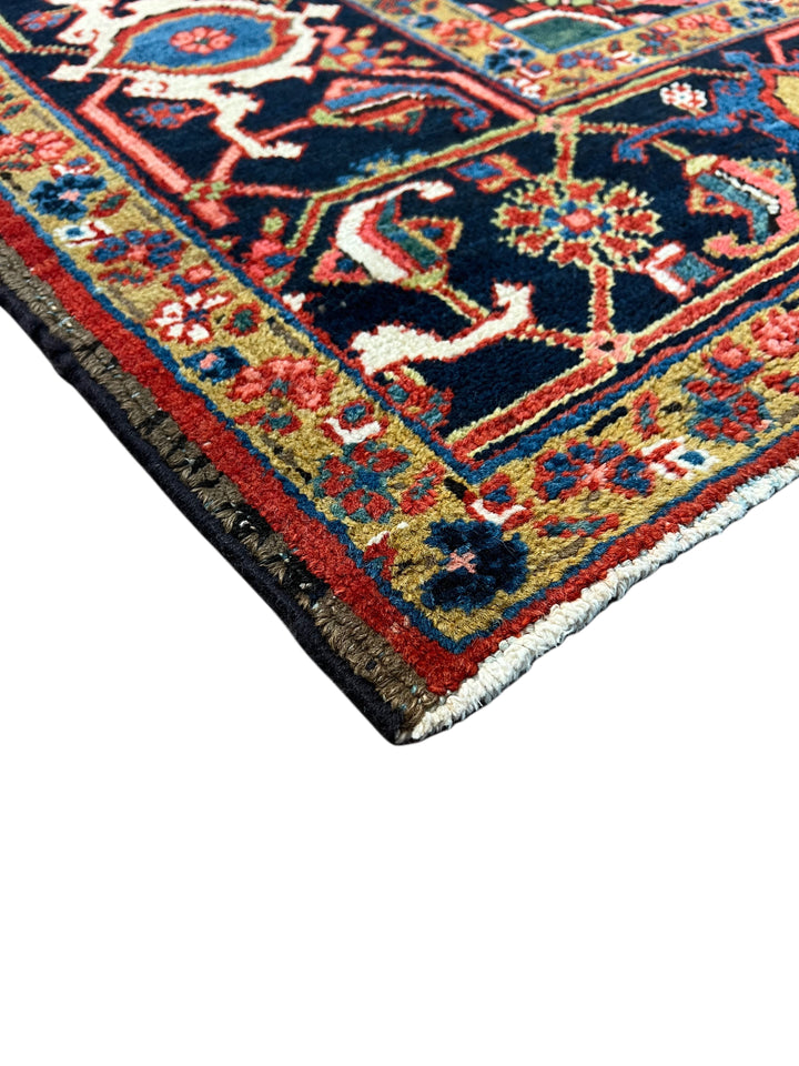 Brick Red &amp; Navy Antique Persian Heriz Rug, Circa 1910 – 9.3’ × 12.11’