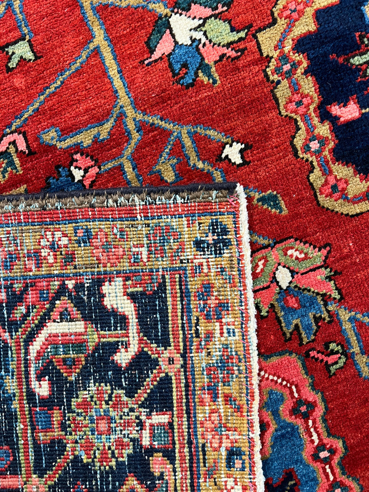 Brick Red &amp; Navy Antique Persian Heriz Rug, Circa 1910 – 9.3’ × 12.11’
