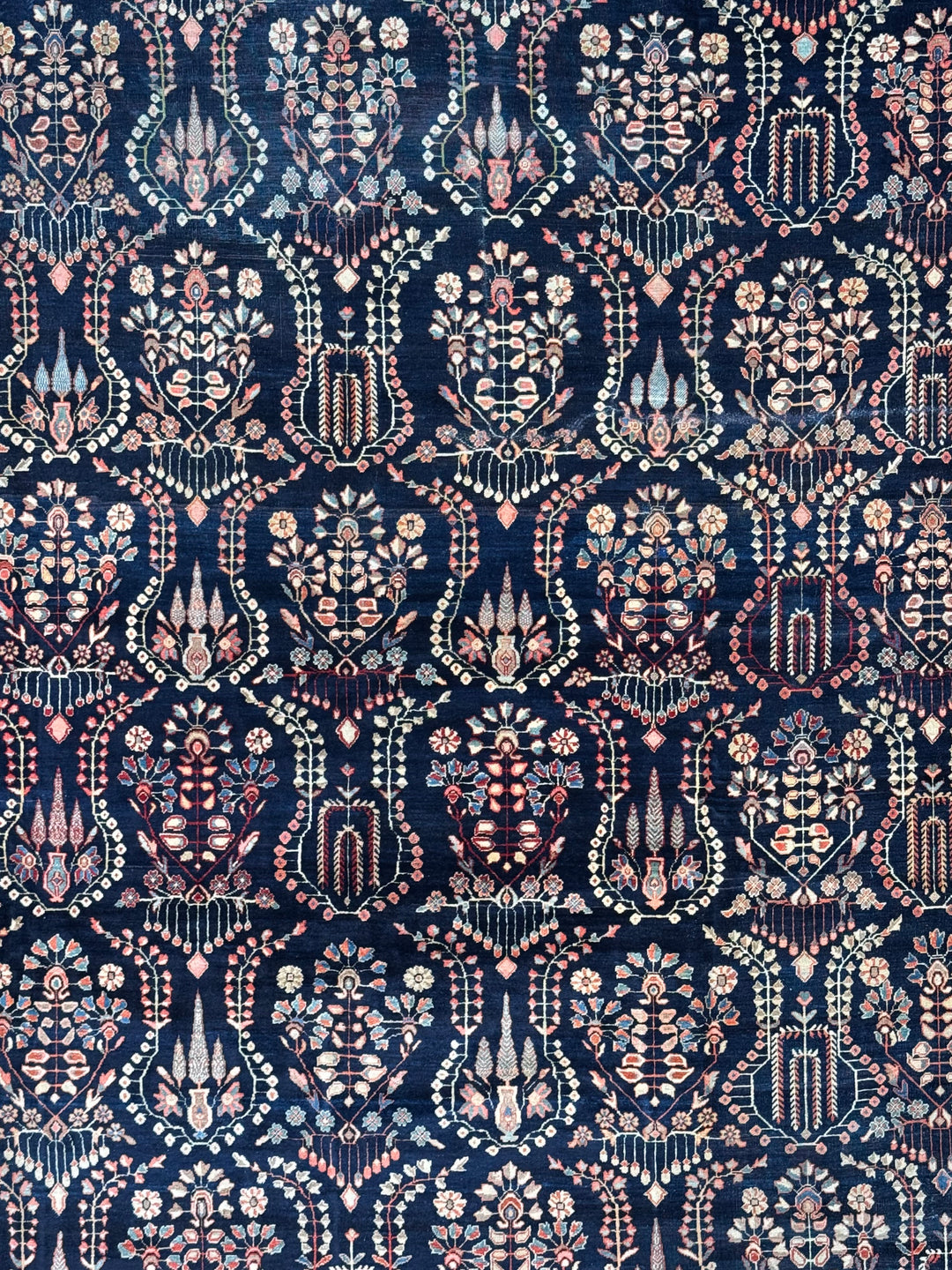 Navy &amp; Terracotta Antique Square Farahan Sarouk Rug, Circa 1880 – 13.6’ × 14.3’