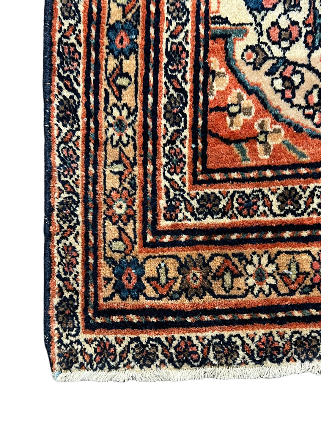 Navy &amp; Terracotta Antique Square Farahan Sarouk Rug, Circa 1880 – 13.6’ × 14.3’