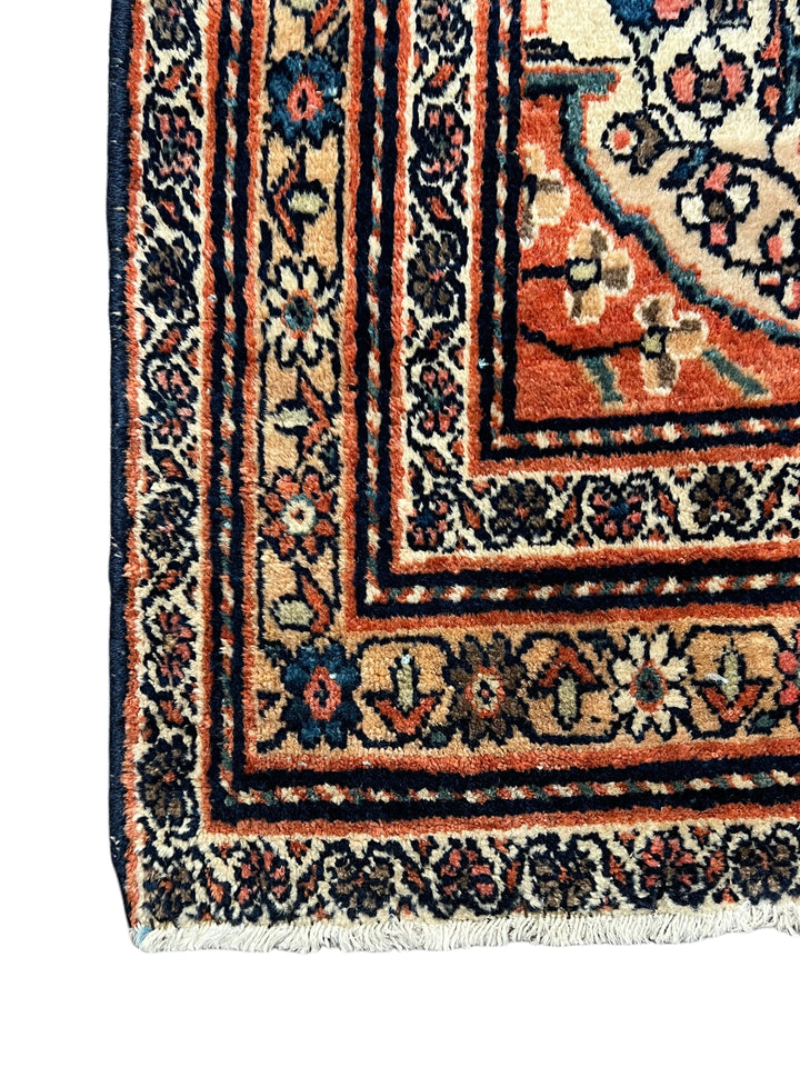 Navy &amp; Terracotta Antique Square Farahan Sarouk Rug, Circa 1880 – 13.6’ × 14.3’