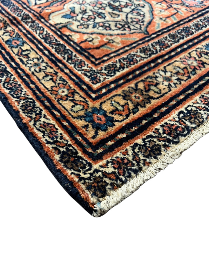 Navy &amp; Terracotta Antique Square Farahan Sarouk Rug, Circa 1880 – 13.6’ × 14.3’