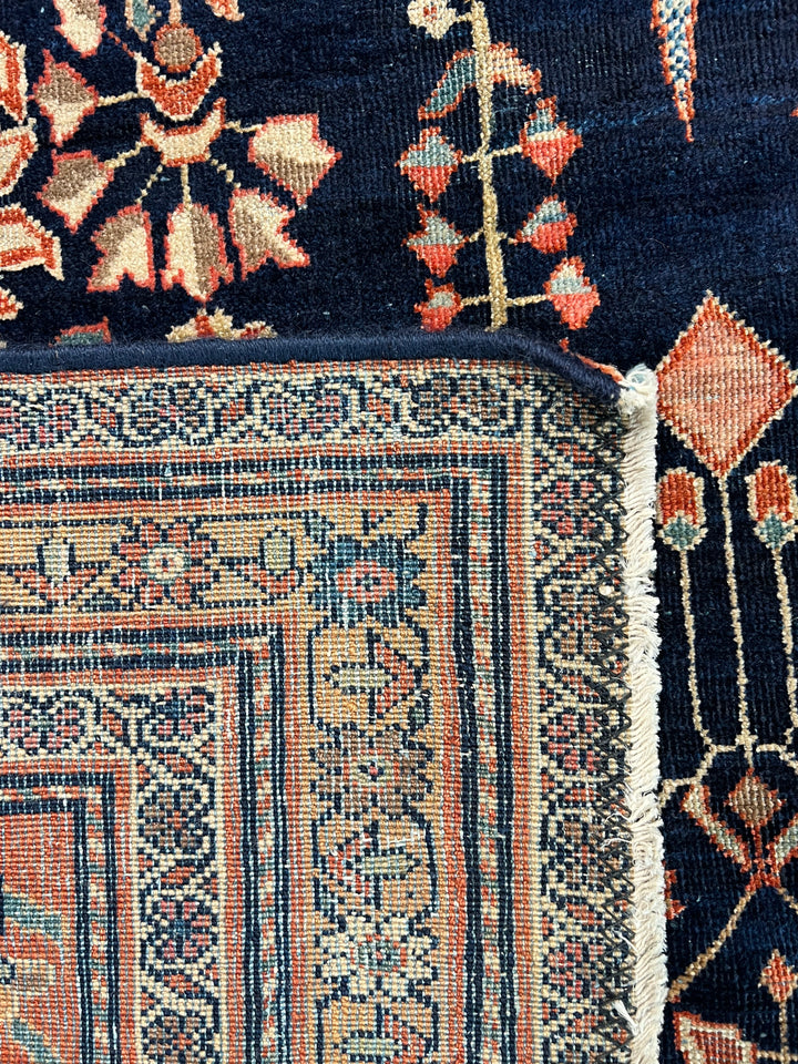 Navy &amp; Terracotta Antique Square Farahan Sarouk Rug, Circa 1880 – 13.6’ × 14.3’