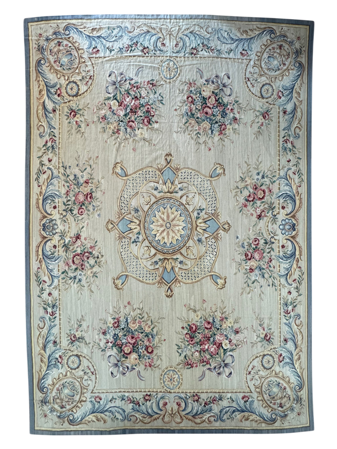 Ivory &amp; Powder Blue Chinese Aubusson Style Floral Rug – 14.1’ × 20.8’