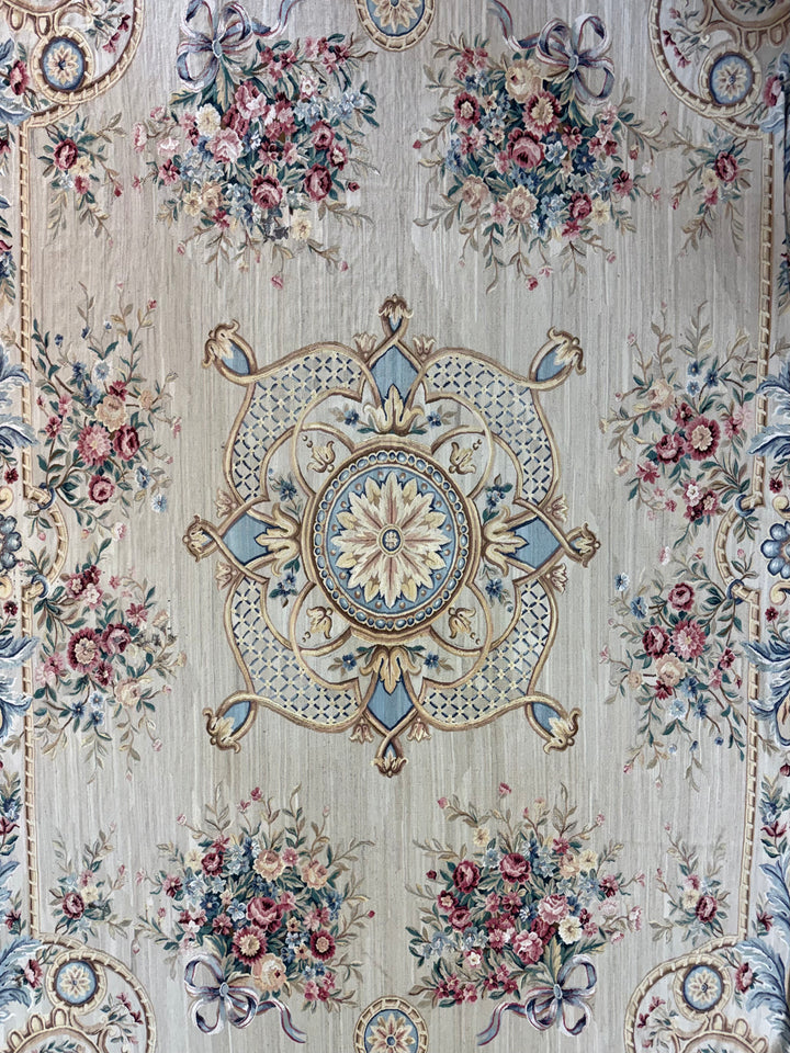 Ivory &amp; Powder Blue Chinese Aubusson Style Floral Rug – 14.1’ × 20.8’