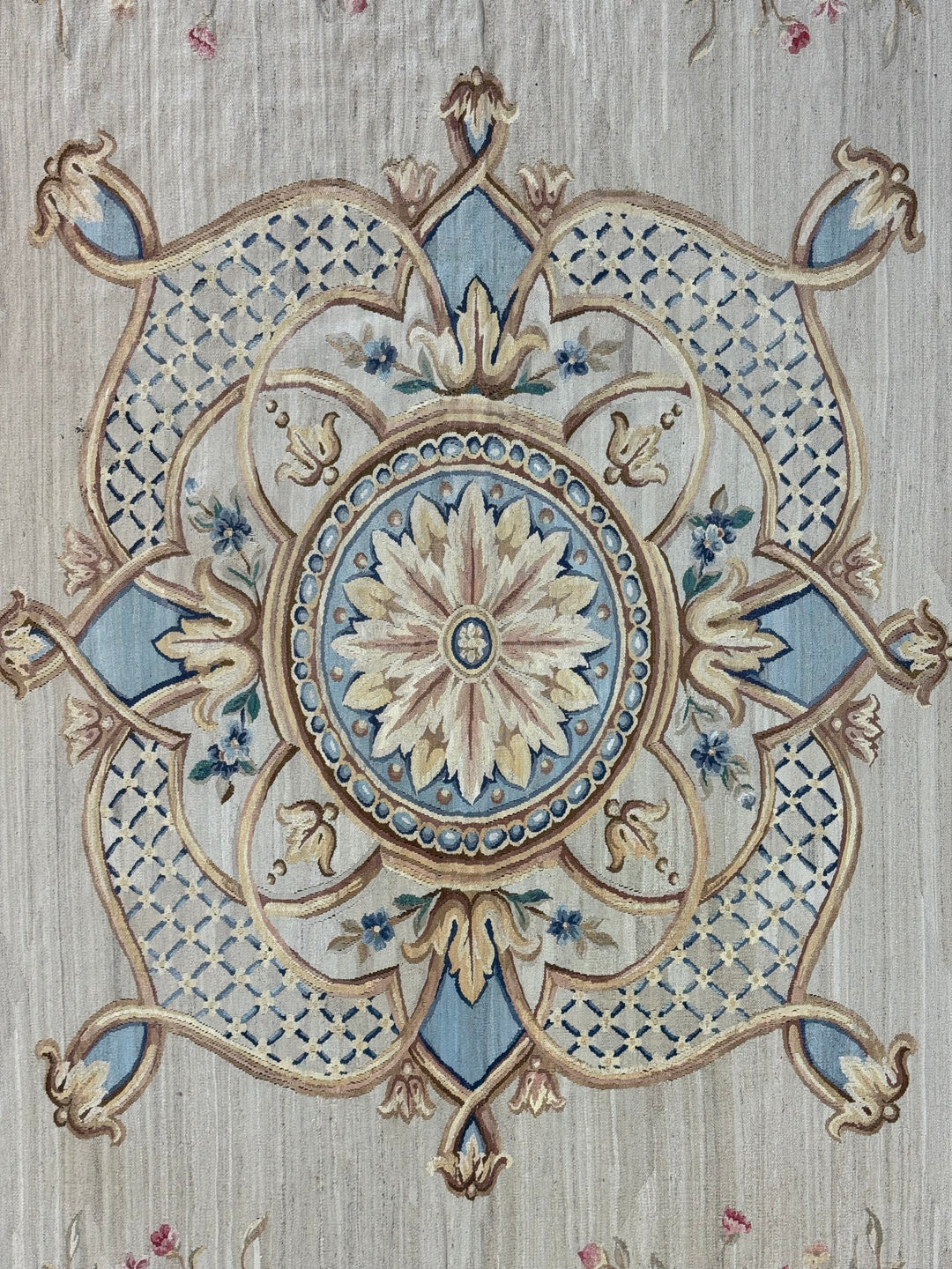 Ivory &amp; Powder Blue Chinese Aubusson Style Floral Rug – 14.1’ × 20.8’