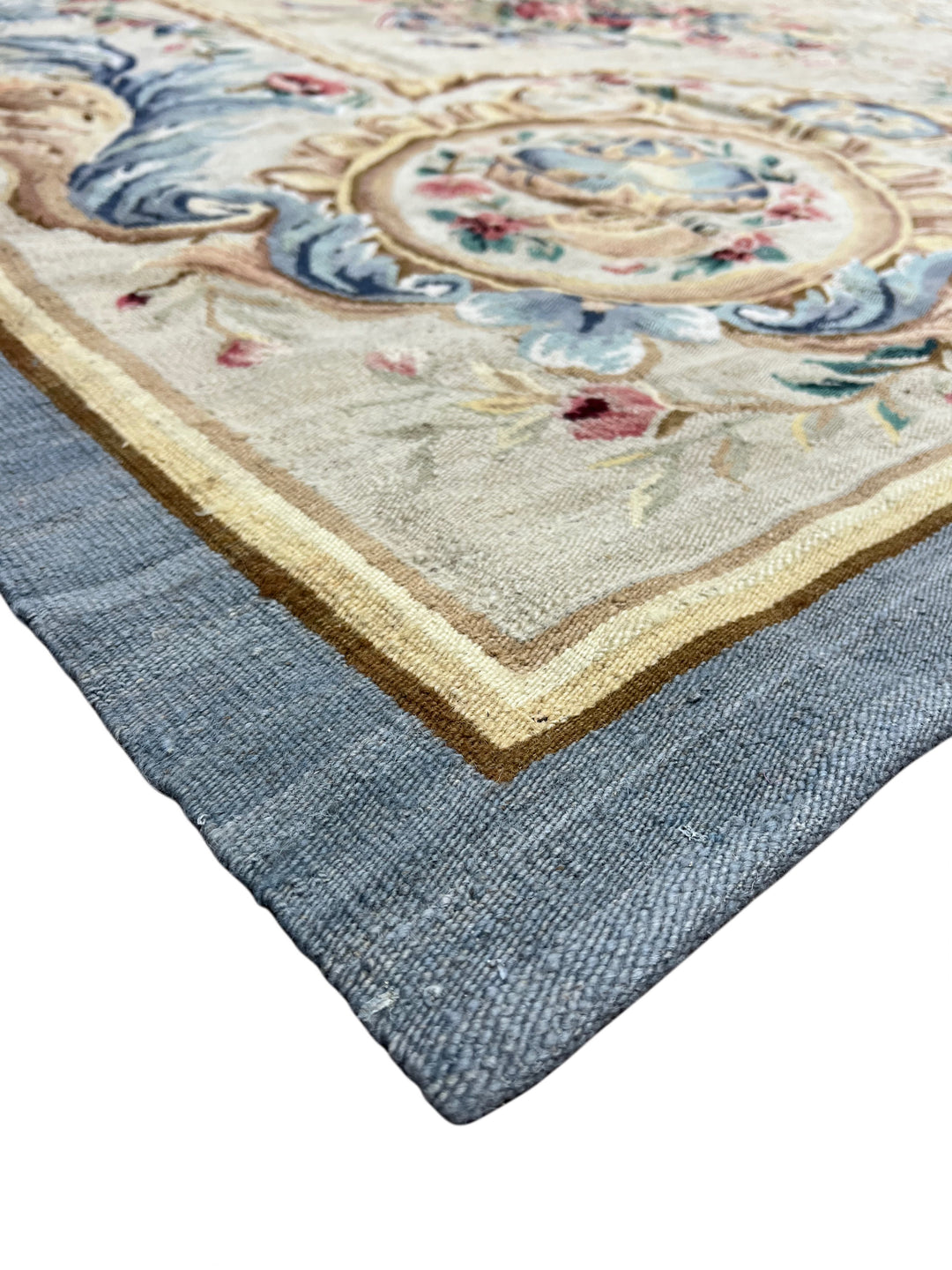 Ivory &amp; Powder Blue Chinese Aubusson Style Floral Rug – 14.1’ × 20.8’
