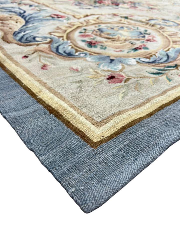 Ivory &amp; Powder Blue Chinese Aubusson Style Floral Rug – 14.1’ × 20.8’