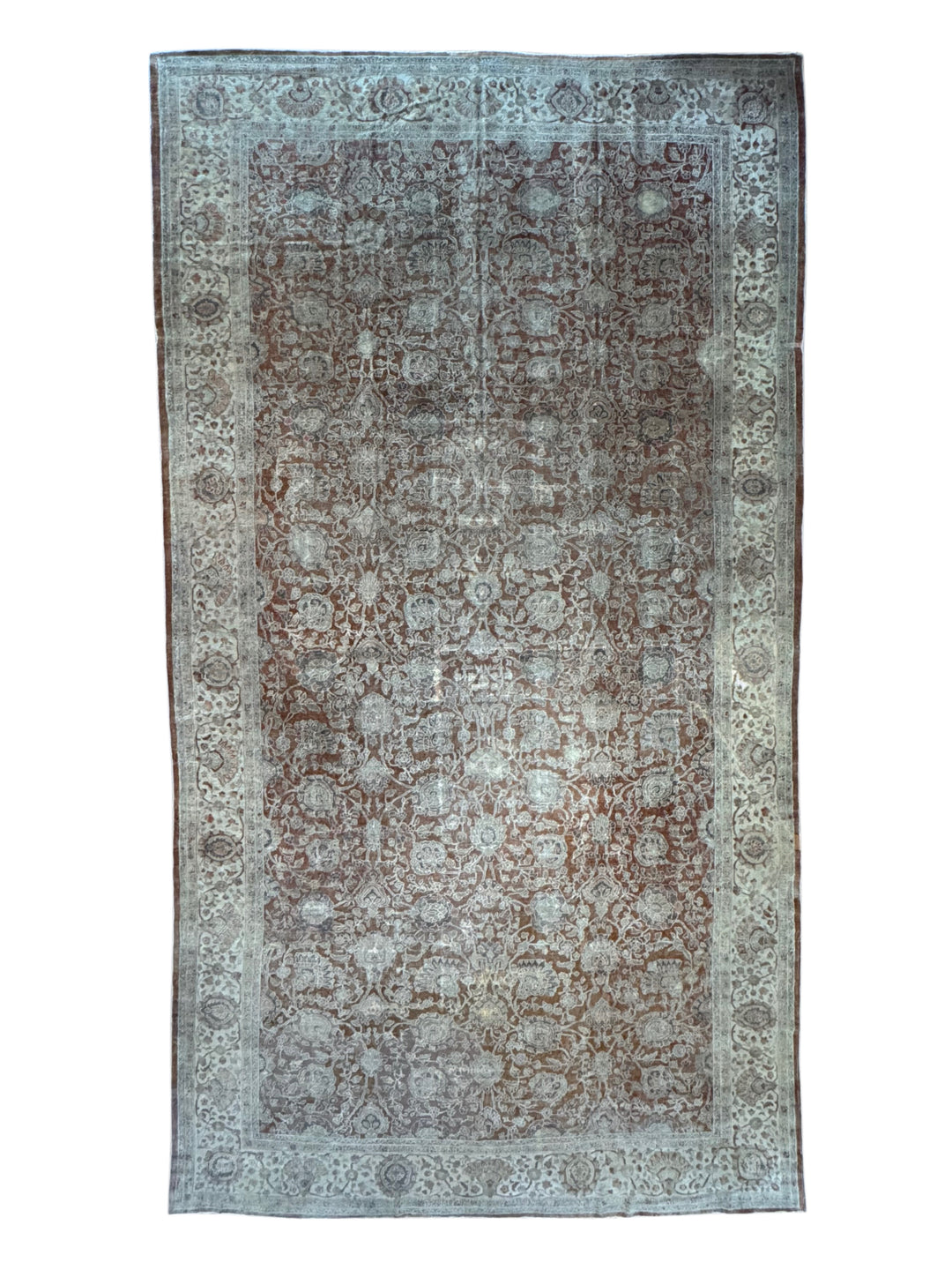 Rust &amp; Sage Oversized Vintage Indian Agra - Wool Rug – 11’3” × 20’7”, Circa 1980