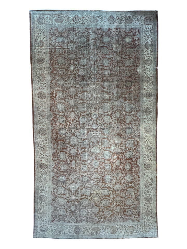 Rust &amp; Sage Oversized Vintage Indian Agra - Wool Rug – 11’3” × 20’7”, Circa 1980