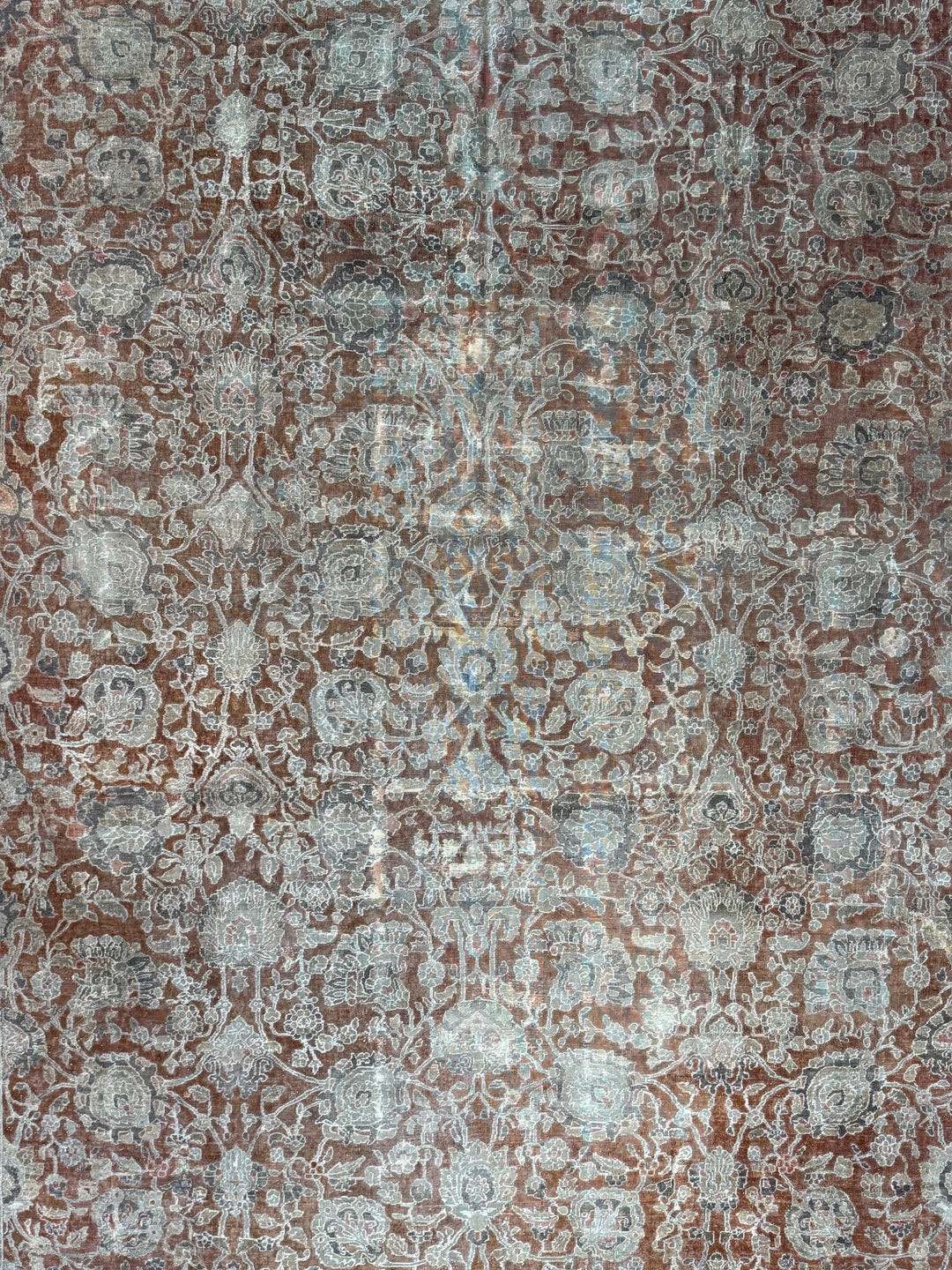 Rust &amp; Sage Oversized Vintage Indian Agra - Wool Rug – 11’3” × 20’7”, Circa 1980