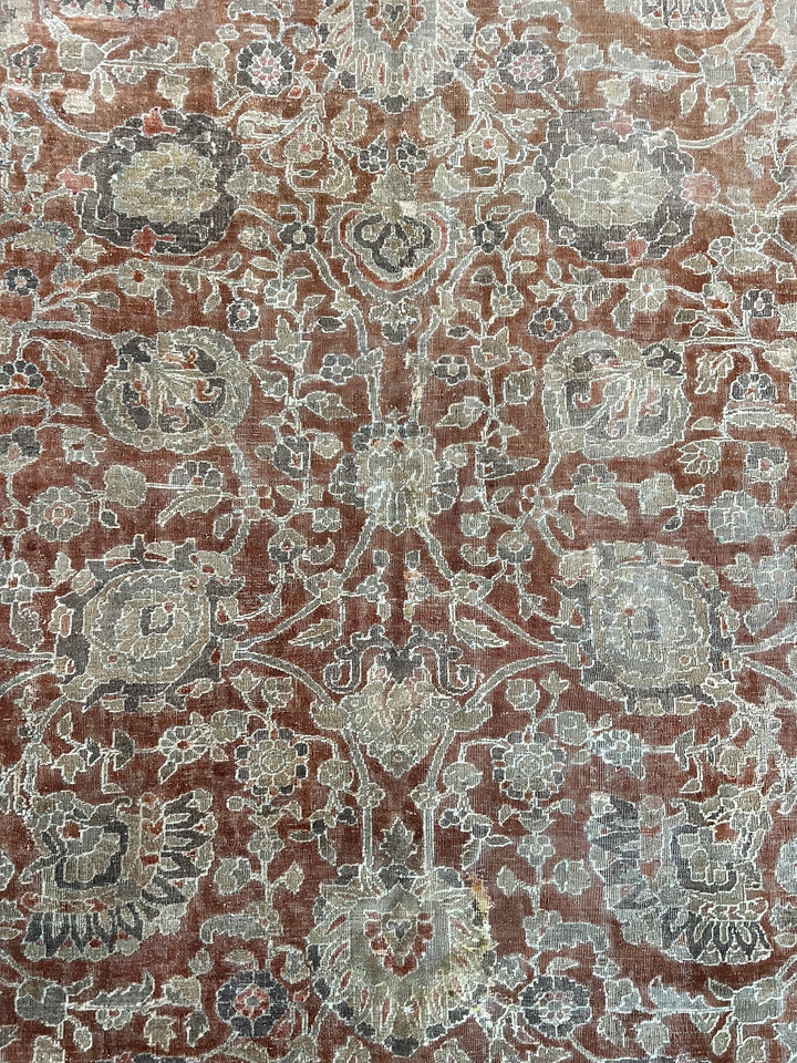 Rust &amp; Sage Oversized Vintage Indian Agra - Wool Rug – 11’3” × 20’7”, Circa 1980