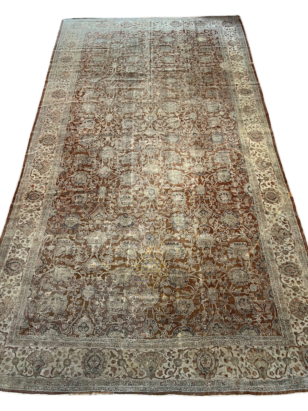 Rust &amp; Sage Oversized Vintage Indian Agra - Wool Rug – 11’3” × 20’7”, Circa 1980