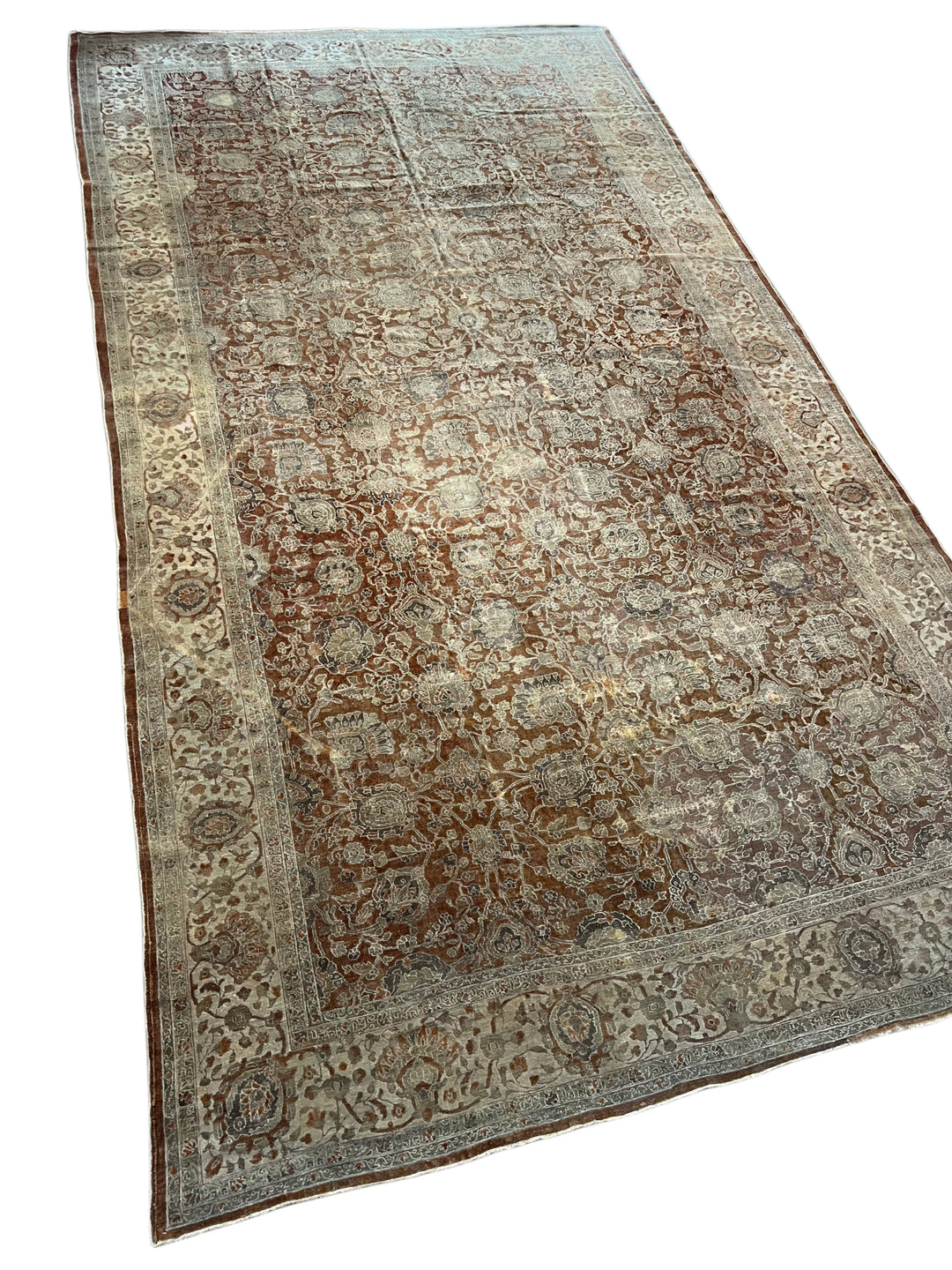 Rust &amp; Sage Oversized Vintage Indian Agra - Wool Rug – 11’3” × 20’7”, Circa 1980