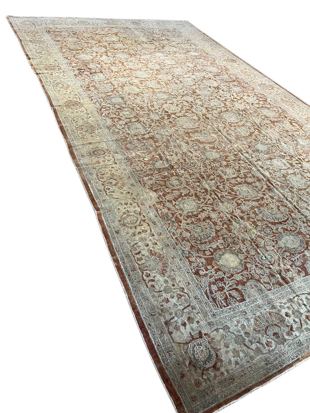 Rust &amp; Sage Oversized Vintage Indian Agra - Wool Rug – 11’3” × 20’7”, Circa 1980