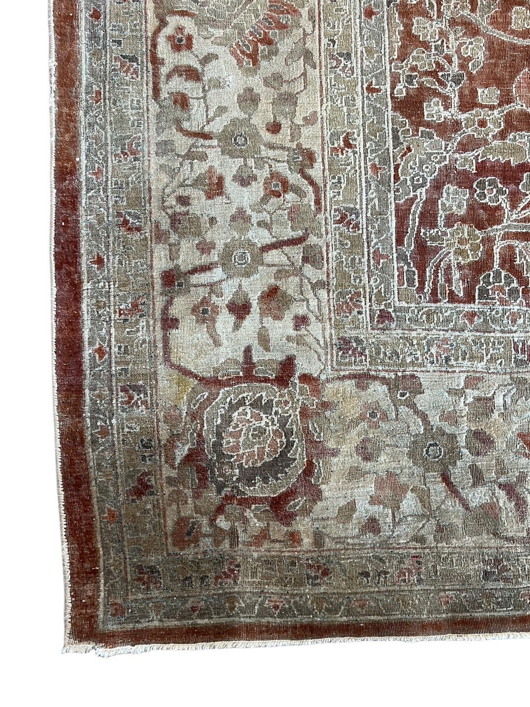Rust &amp; Sage Oversized Vintage Indian Agra - Wool Rug – 11’3” × 20’7”, Circa 1980
