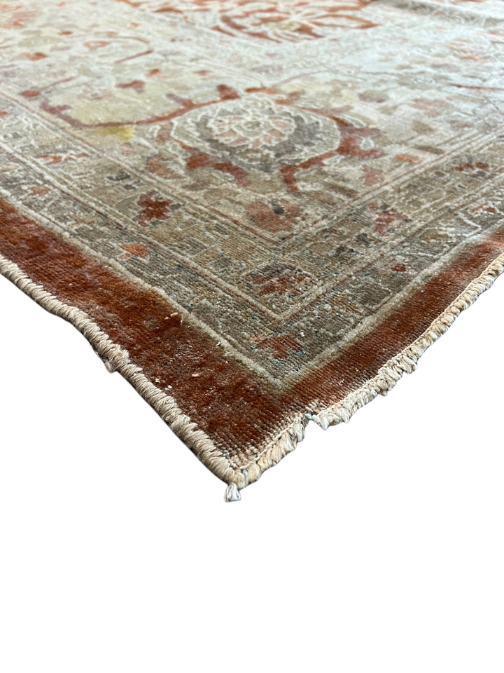 Rust &amp; Sage Oversized Vintage Indian Agra - Wool Rug – 11’3” × 20’7”, Circa 1980