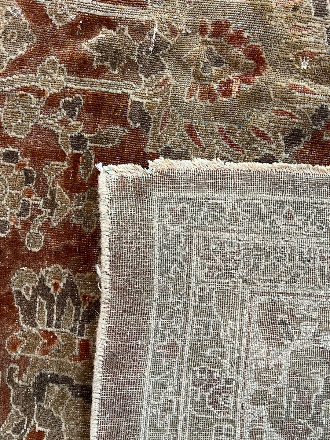 Rust &amp; Sage Oversized Vintage Indian Agra - Wool Rug – 11’3” × 20’7”, Circa 1980