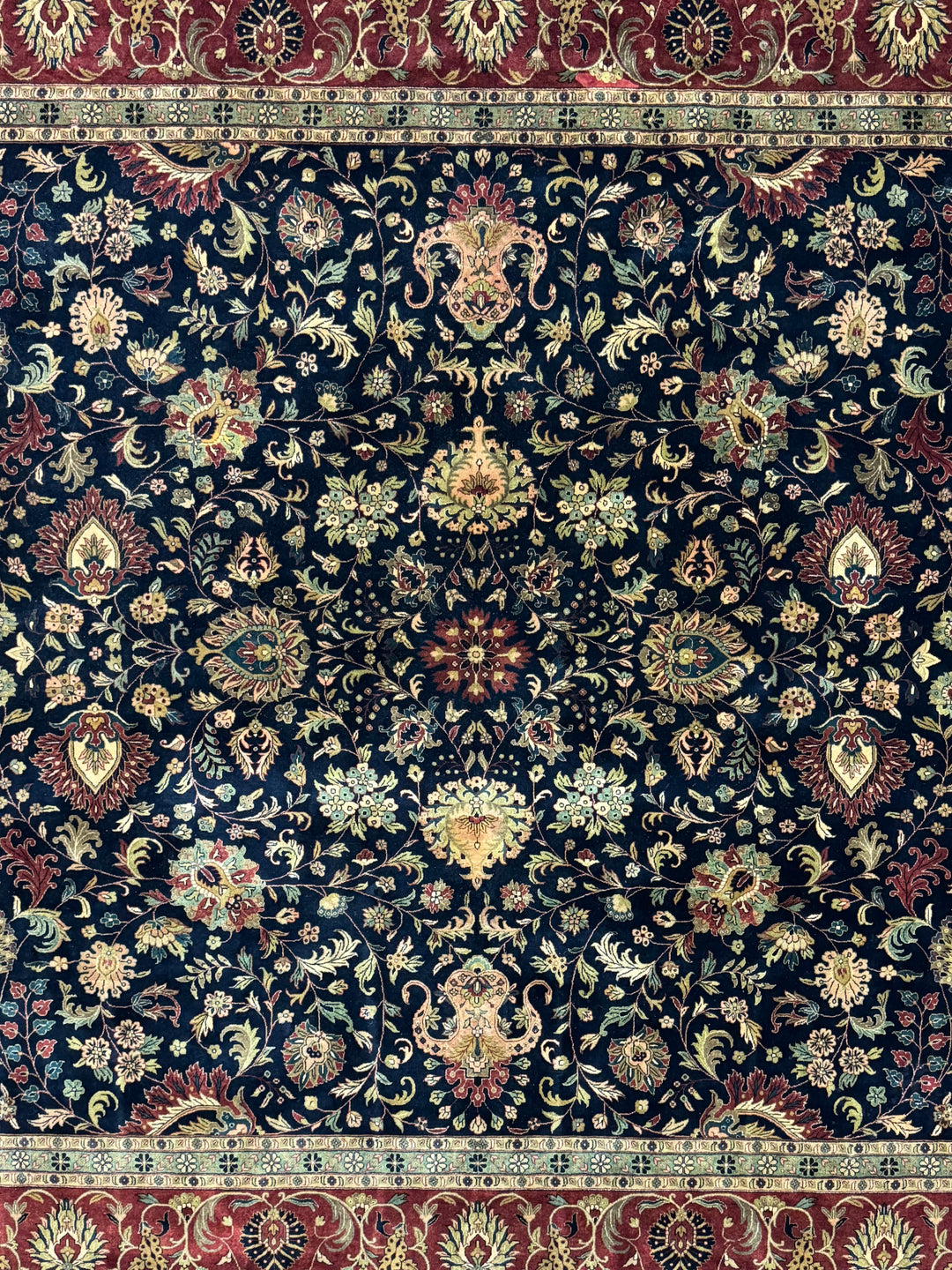 Navy &amp; Rust Indian Agra Square Rug – 12’ × 12’