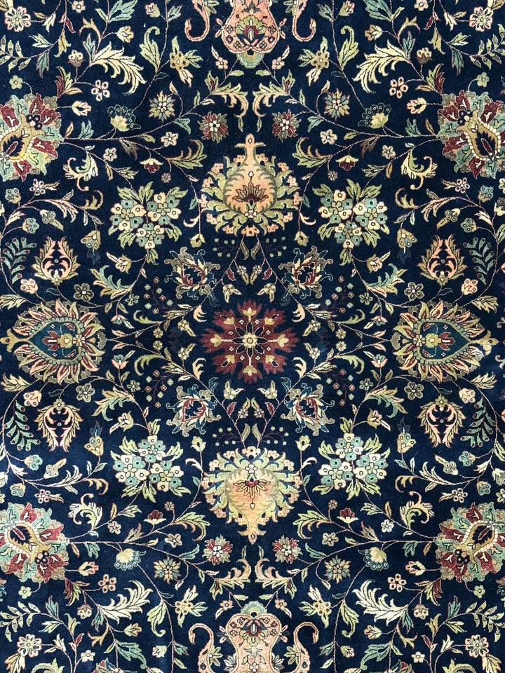 Navy &amp; Rust Indian Agra Square Rug – 12’ × 12’