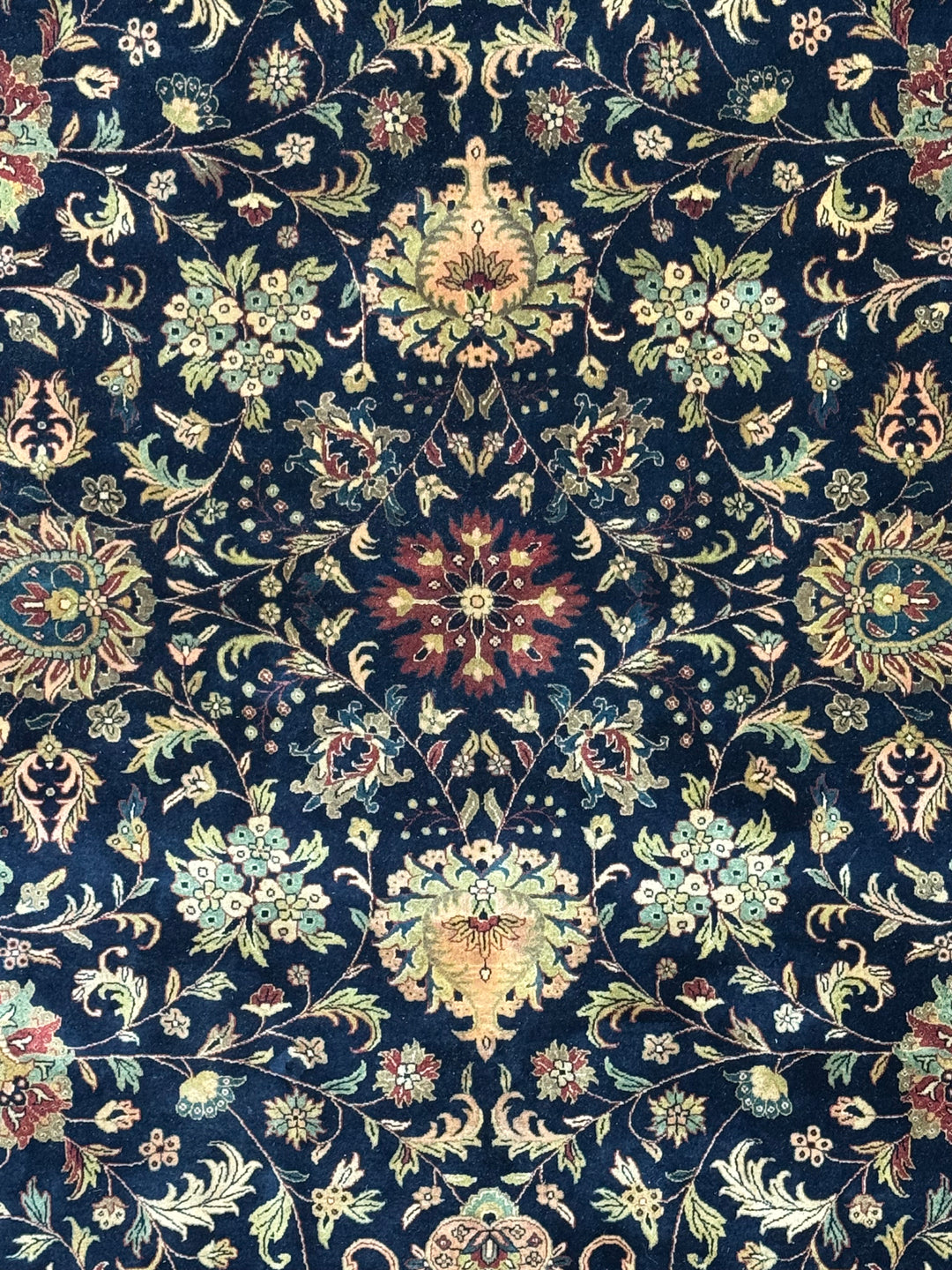 Navy &amp; Rust Indian Agra Square Rug – 12’ × 12’