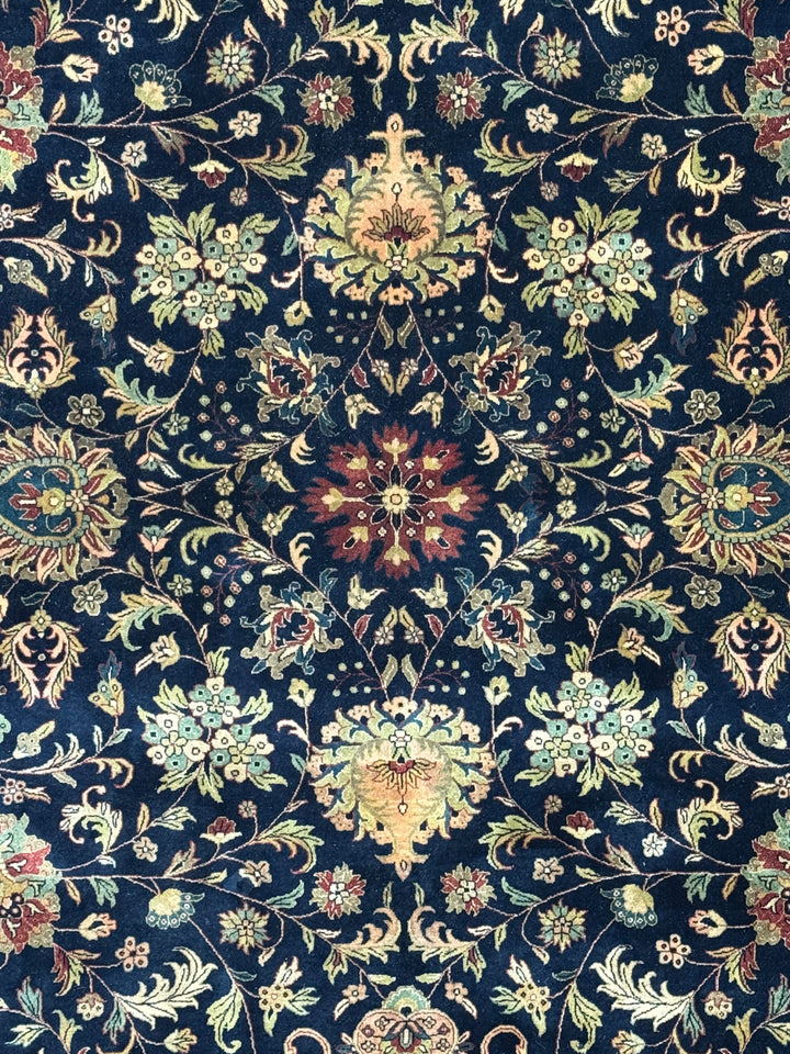 Navy &amp; Rust Indian Agra Square Rug – 12’ × 12’