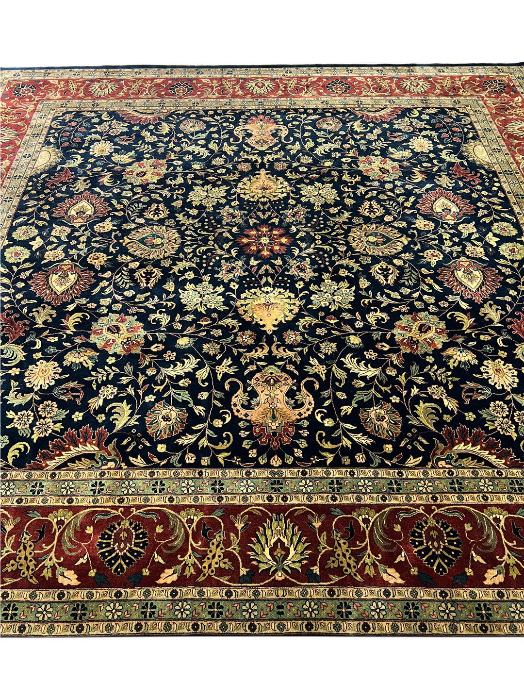 Navy &amp; Rust Indian Agra Square Rug – 12’ × 12’