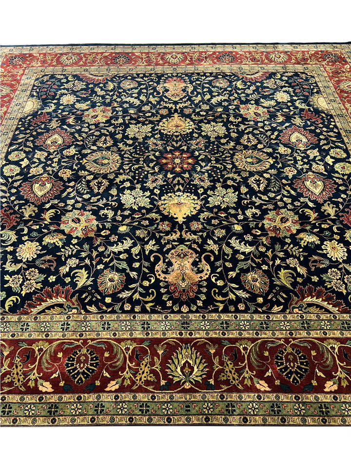 Navy &amp; Rust Indian Agra Square Rug – 12’ × 12’