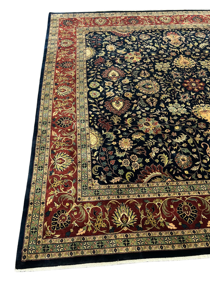 Navy &amp; Rust Indian Agra Square Rug – 12’ × 12’