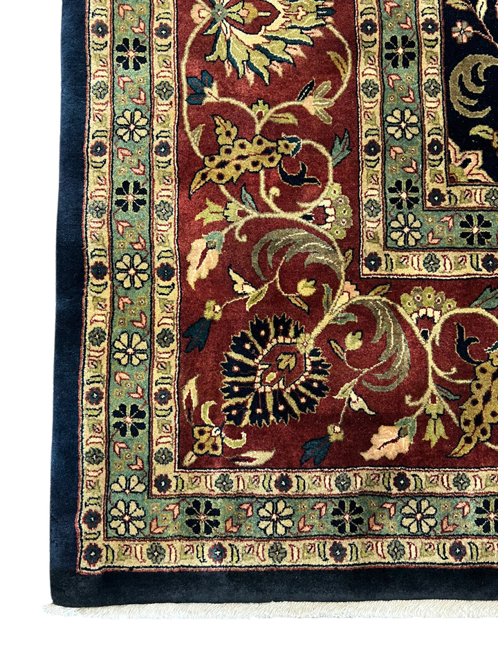 Navy &amp; Rust Indian Agra Square Rug – 12’ × 12’