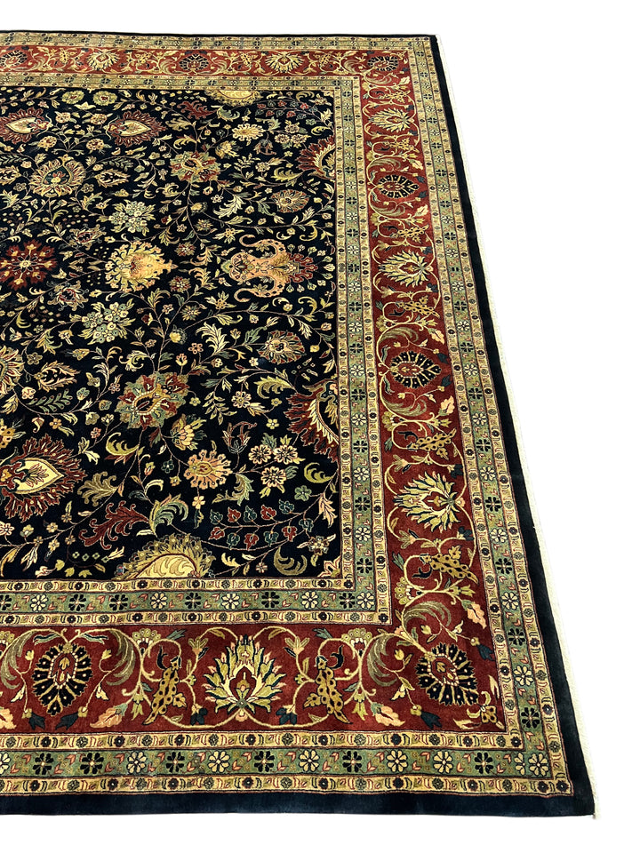 Navy &amp; Rust Indian Agra Square Rug – 12’ × 12’