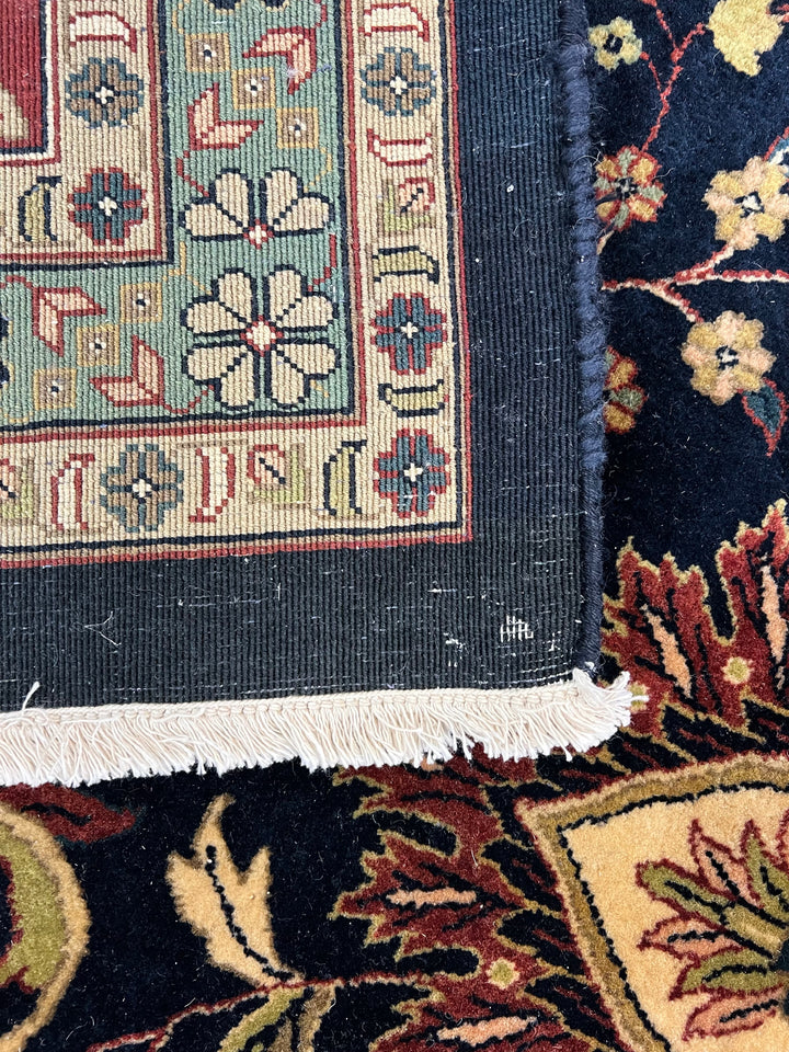 Navy &amp; Rust Indian Agra Square Rug – 12’ × 12’